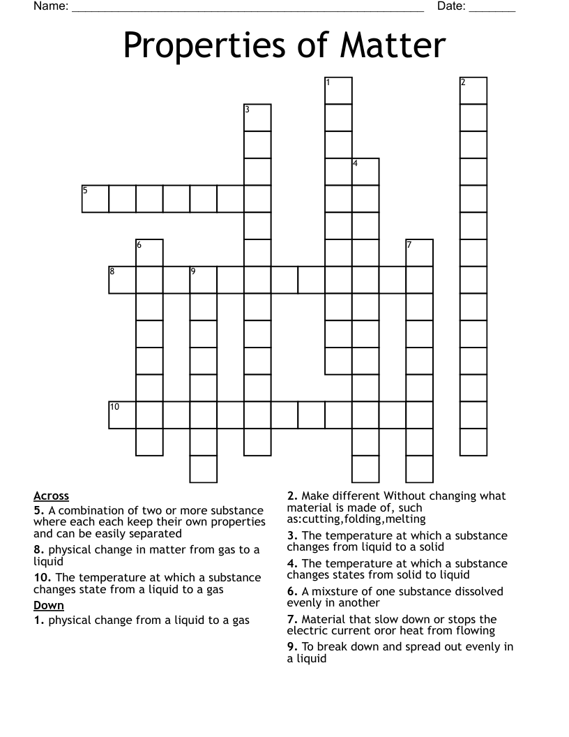 Properties of Matter Crossword