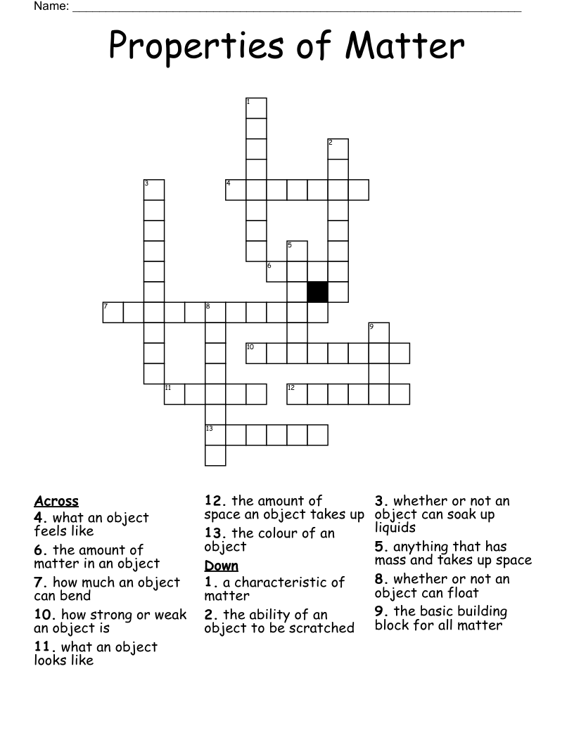 Properties of Matter Crossword