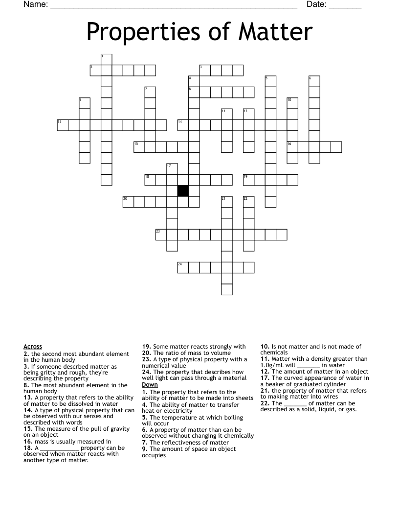 Properties of Matter Crossword