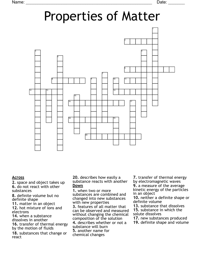 Properties of Matter Crossword