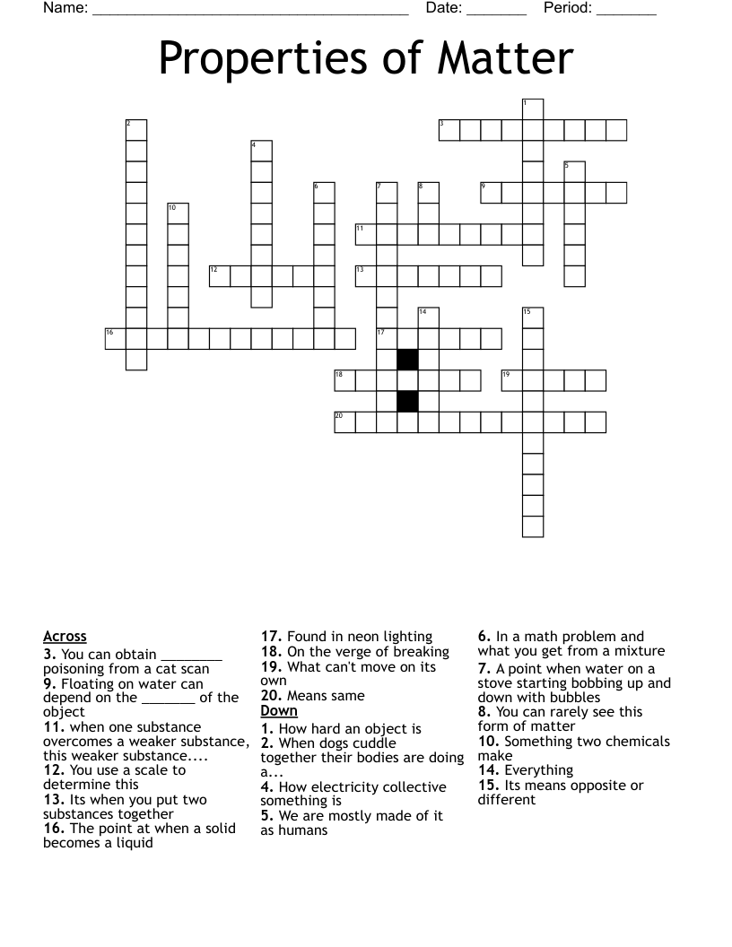 Properties of Matter Crossword