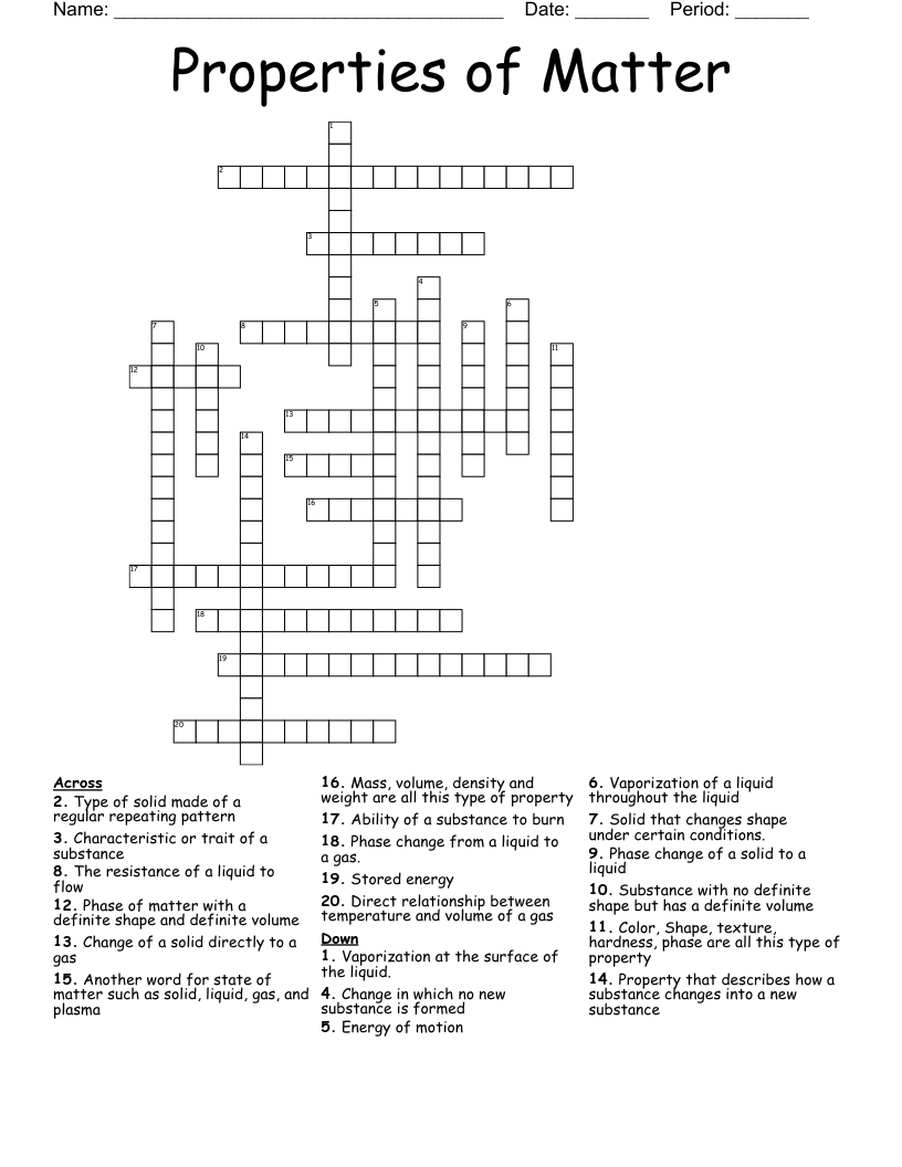 Properties of Matter Crossword