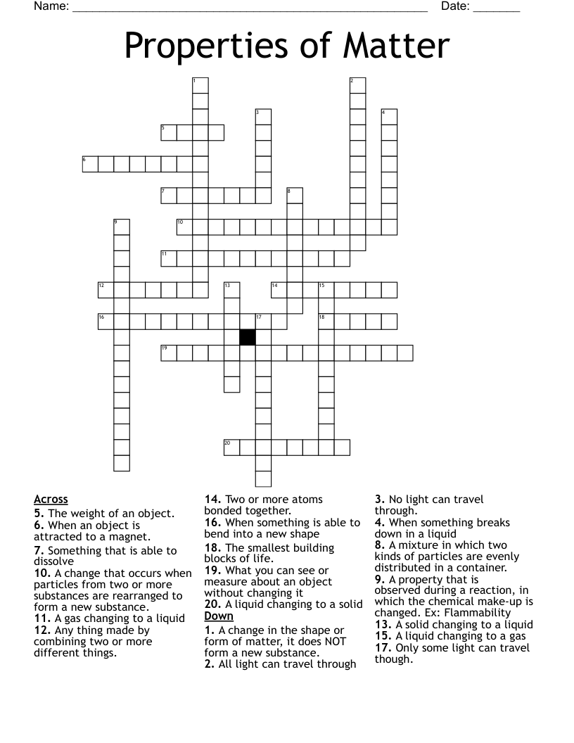 Properties of Matter Crossword