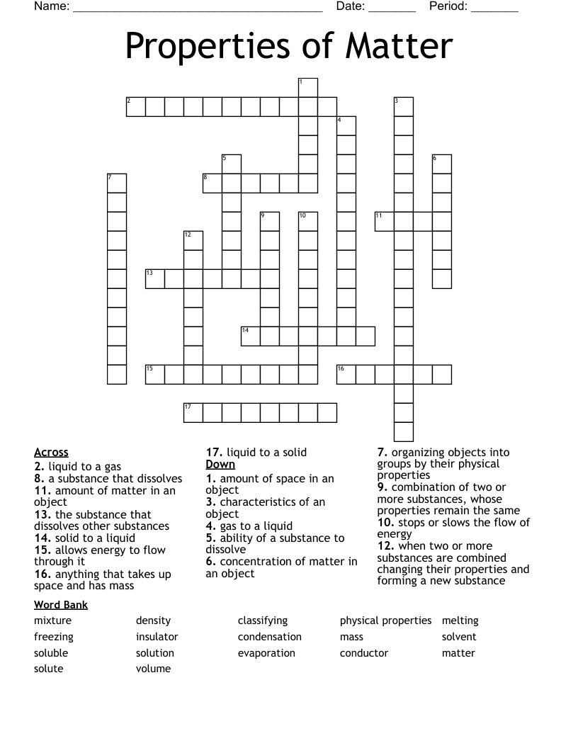 Properties of Matter Crossword