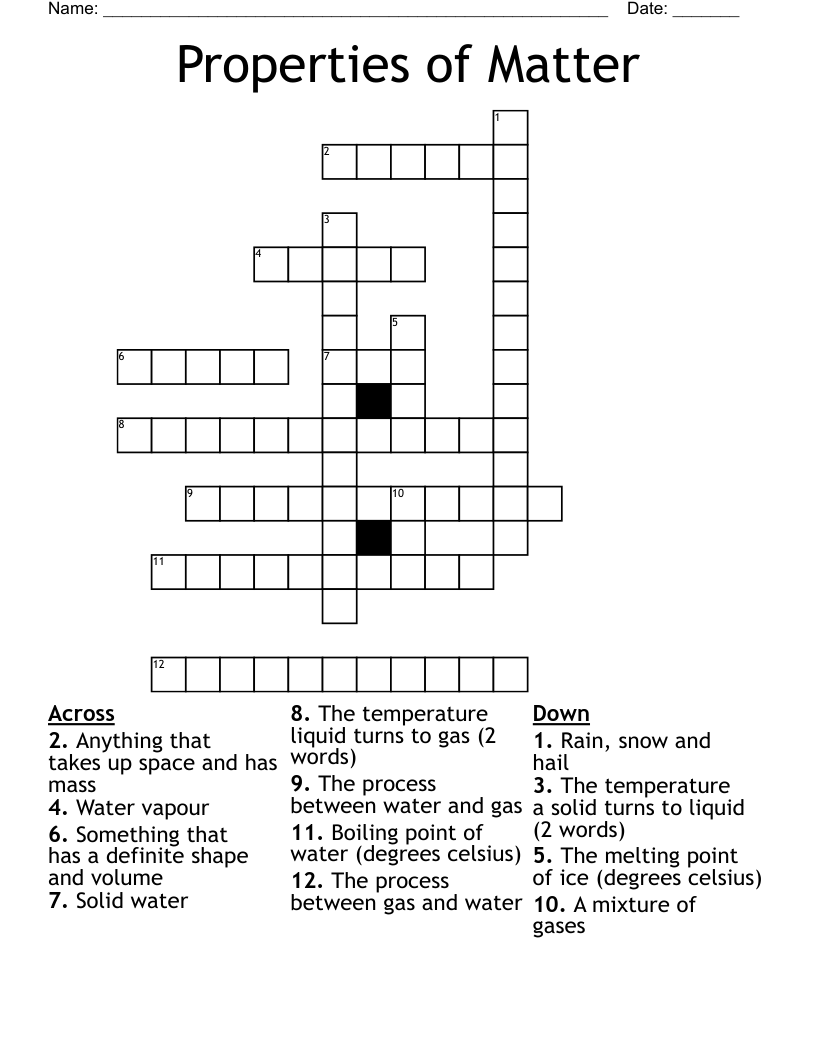 Properties of Matter Crossword