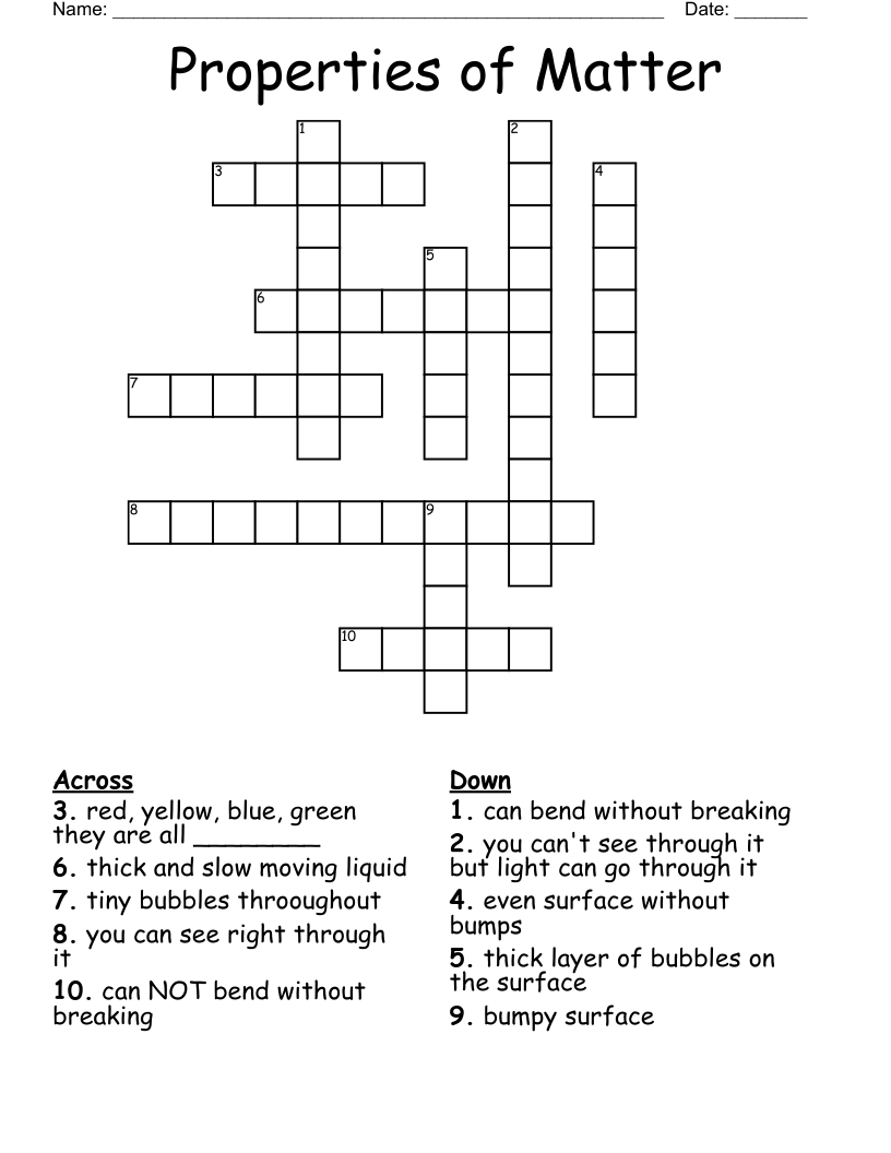 Properties of Matter Crossword