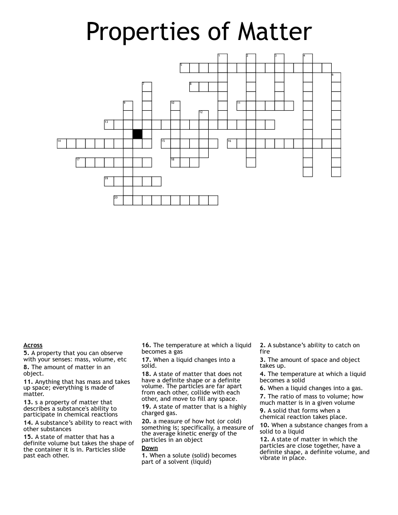 Properties of Matter Crossword