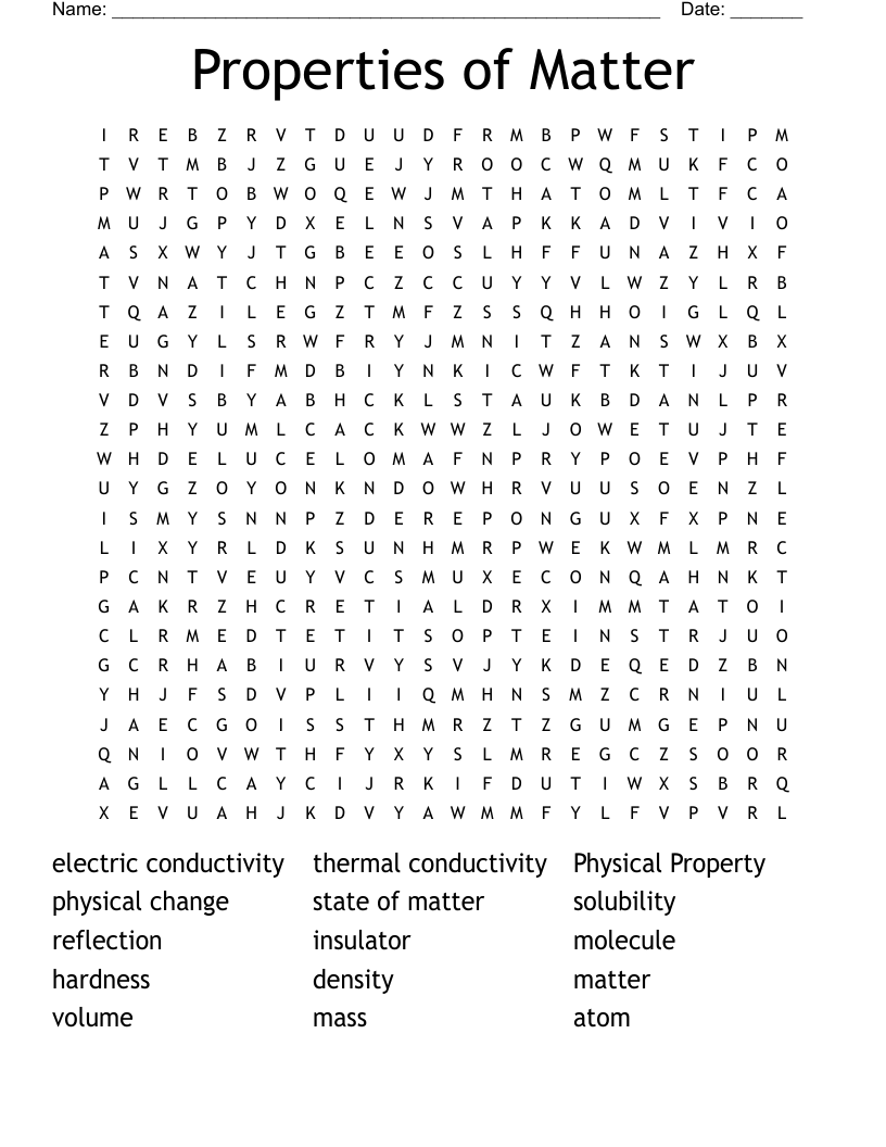 Properties of Matter Word Search