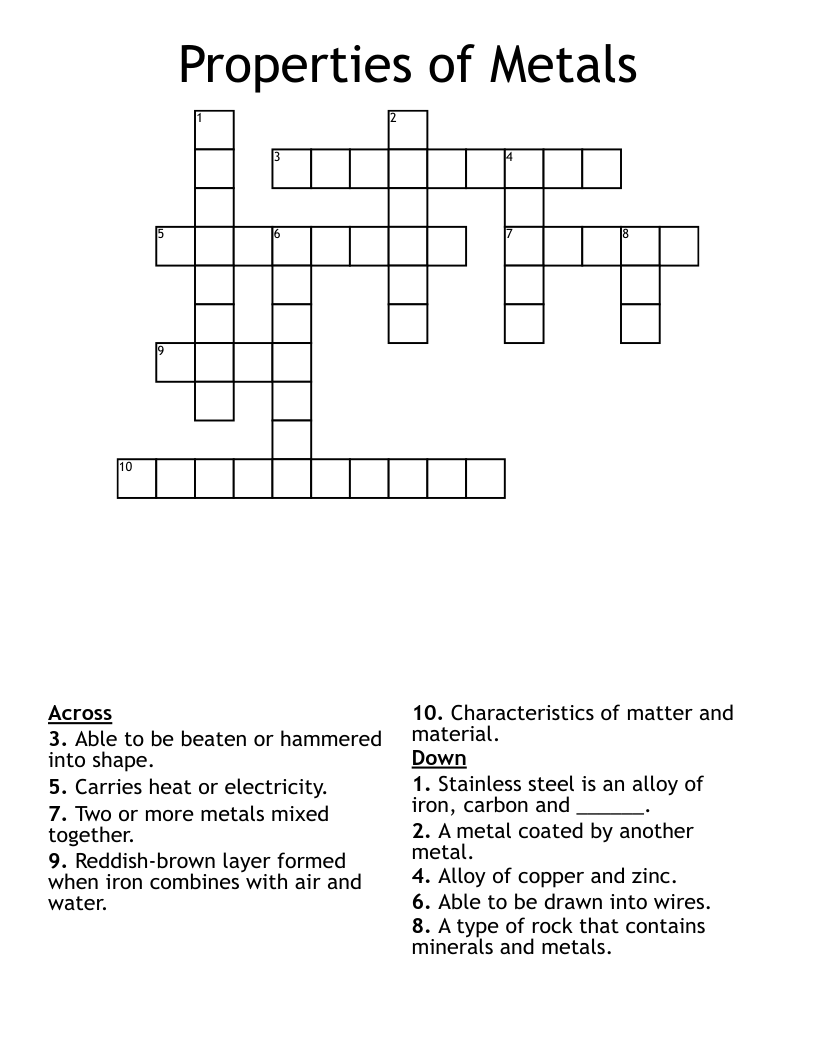 Properties of Metals Crossword