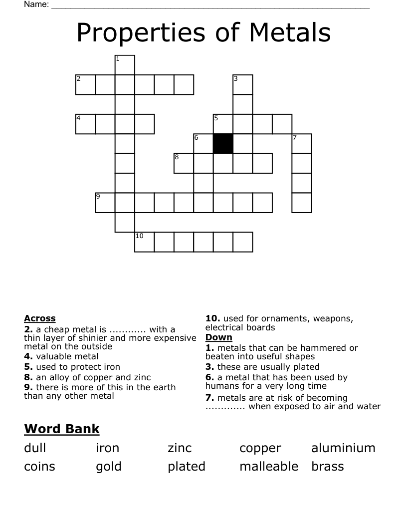 Properties of Metals Crossword