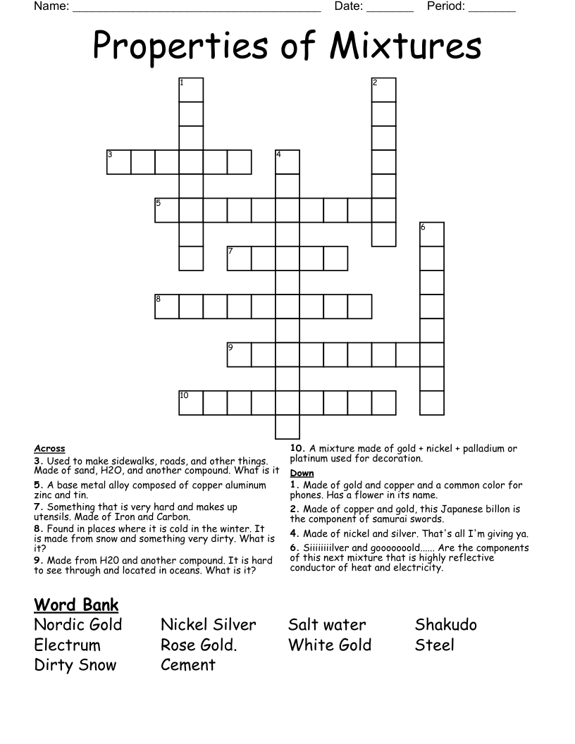 Properties of Mixtures Crossword
