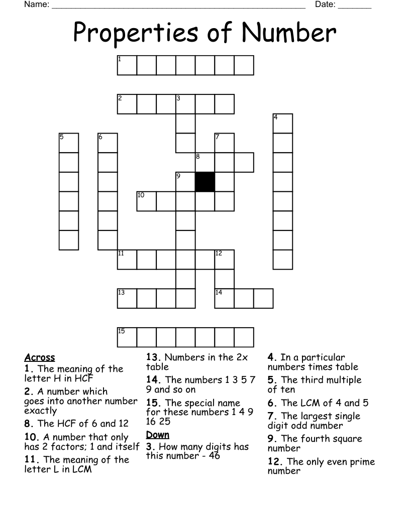 Properties of Number Crossword