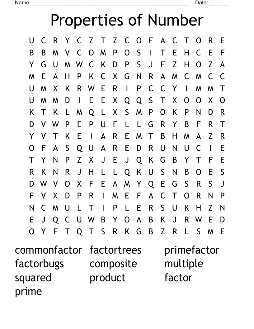 Properties of Number Word Search