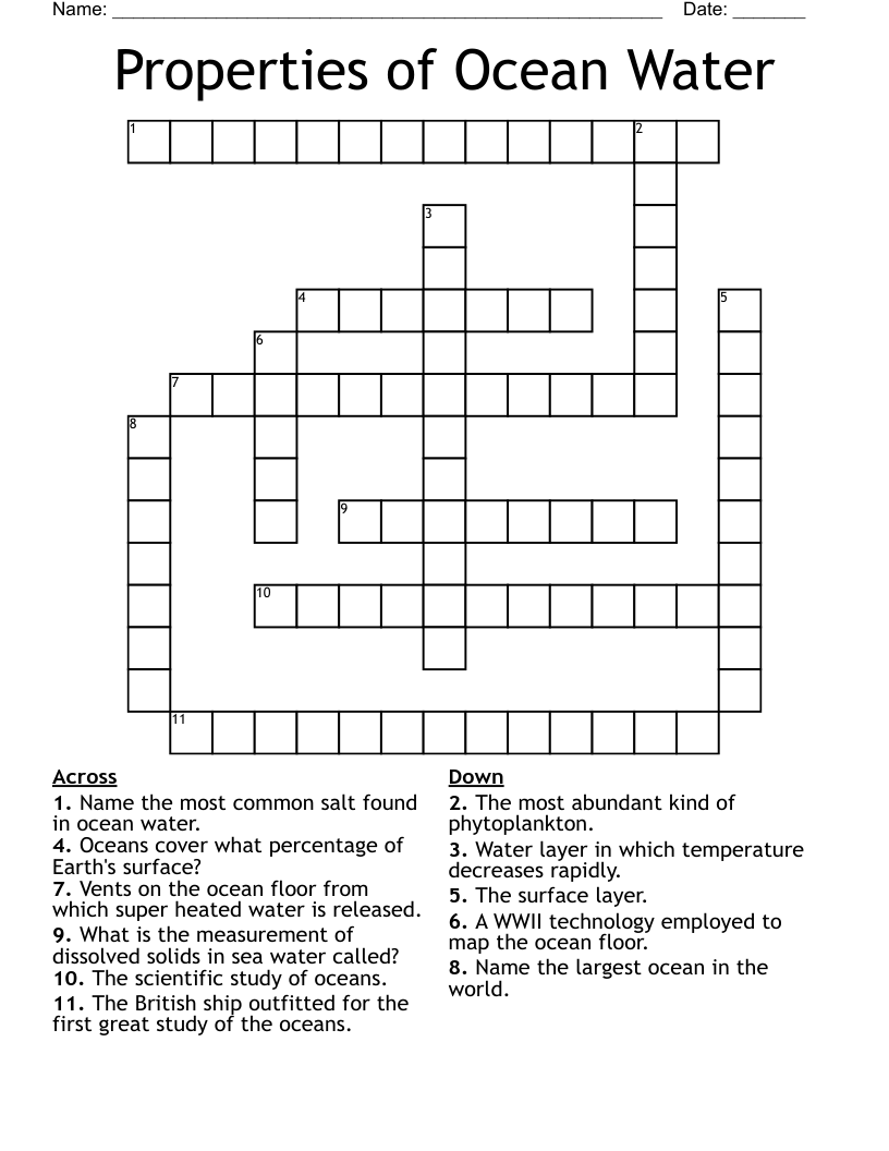 Properties of Ocean Water Crossword