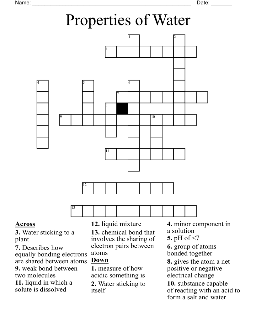 Properties of Water Crossword