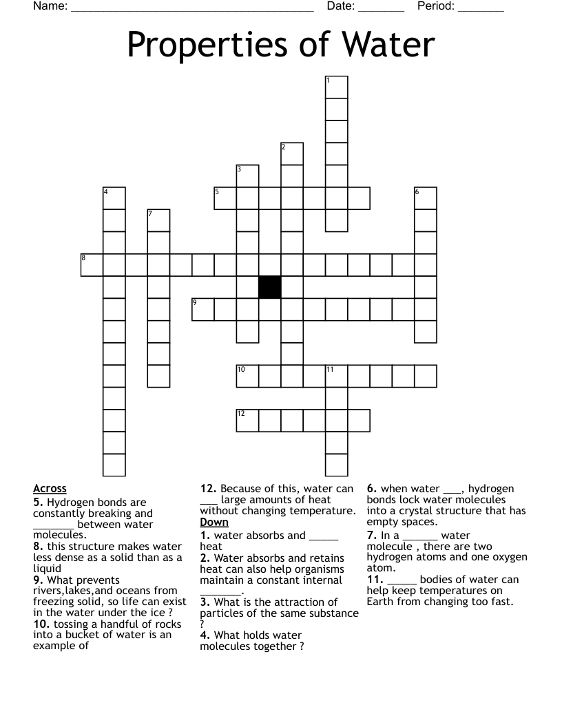 Properties of Water Crossword