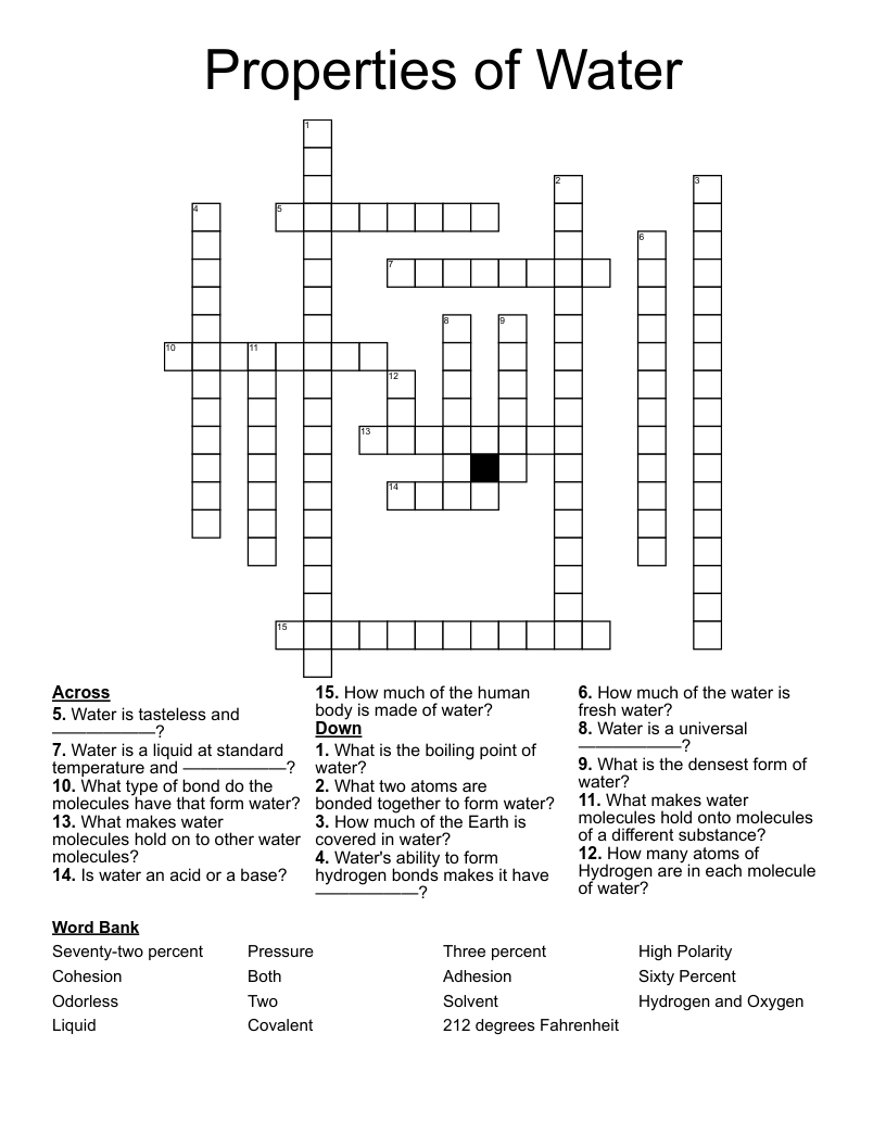 Properties of Water Crossword