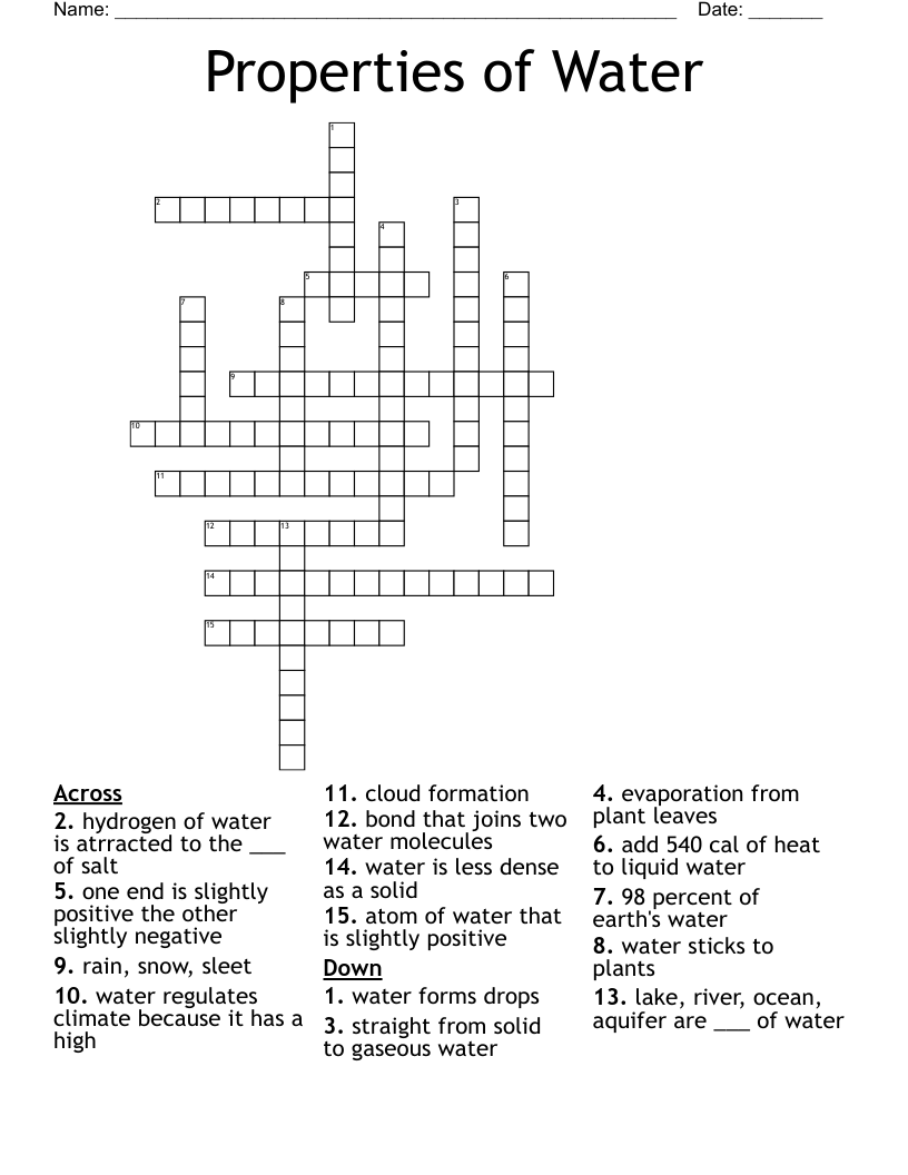 Properties of Water Crossword