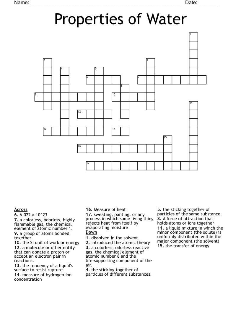 Properties of Water Crossword