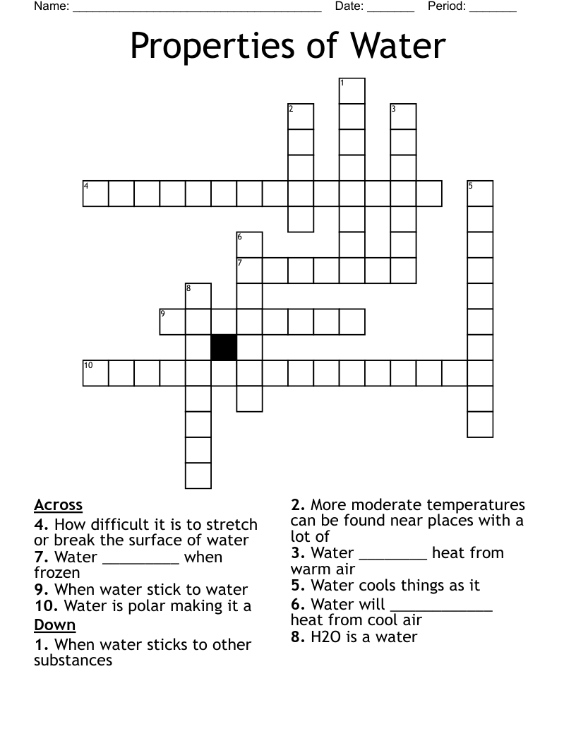 Properties of Water Crossword