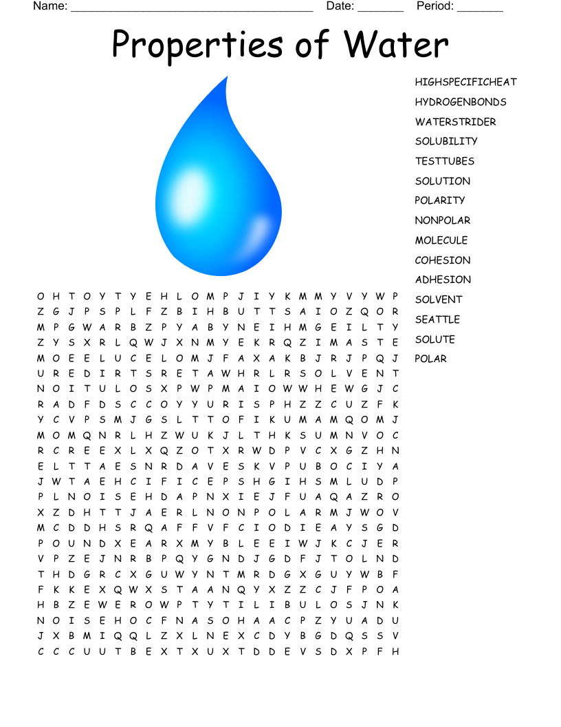 Properties of Water Word Search