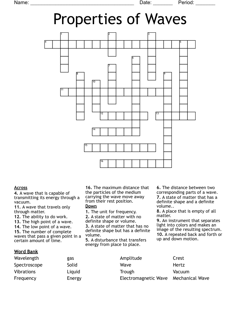 Properties of Waves Crossword