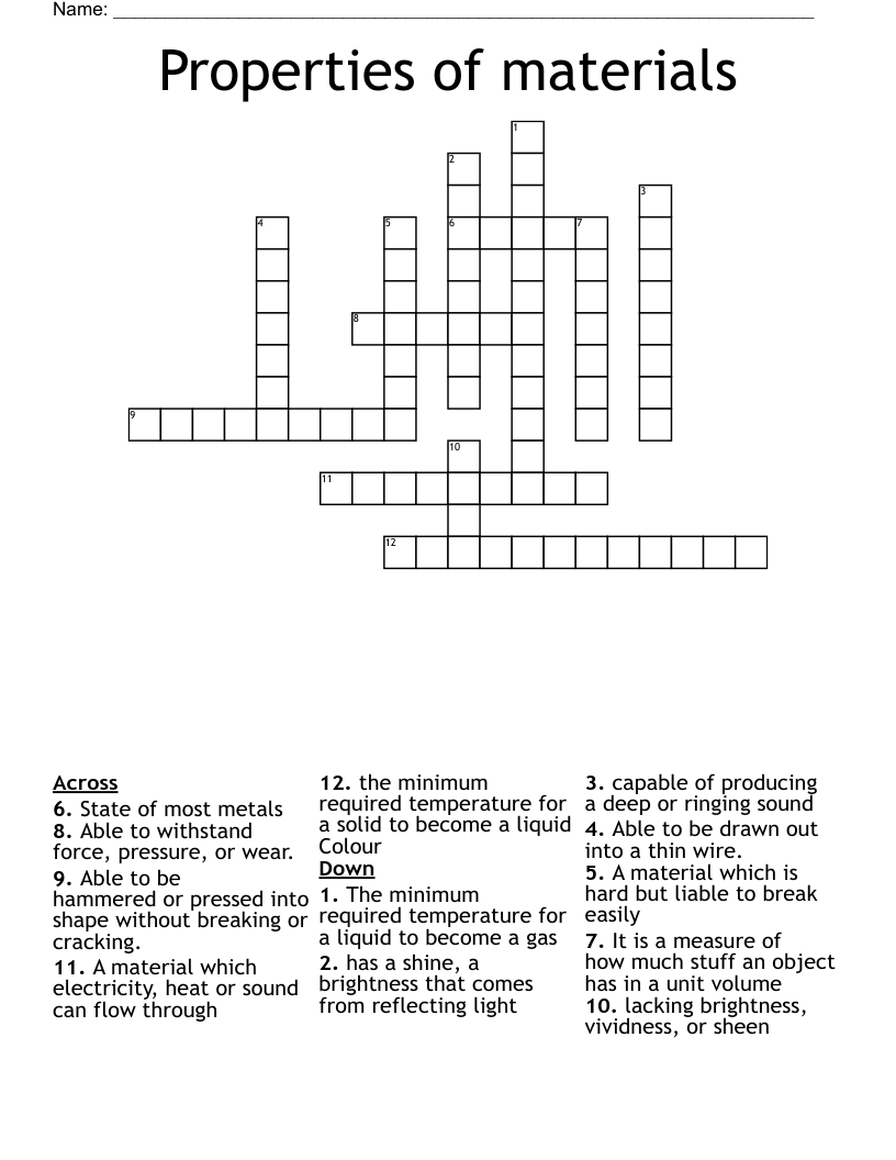 Properties of materials Crossword