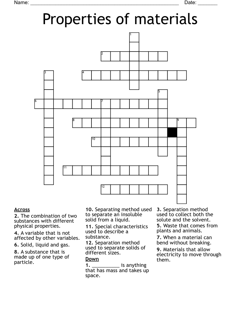 Properties of materials Crossword