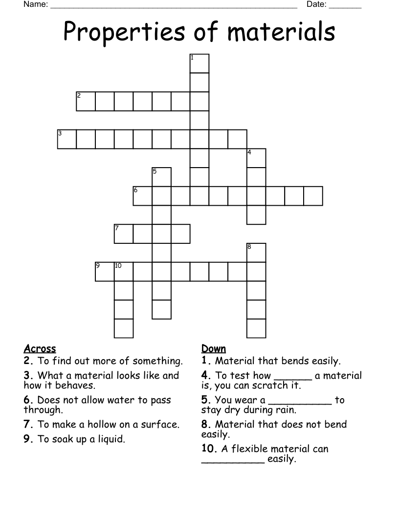 Properties of materials Crossword