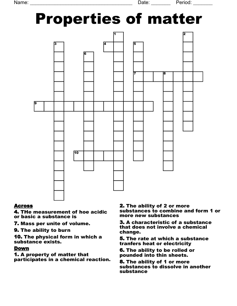 Properties of matter Crossword