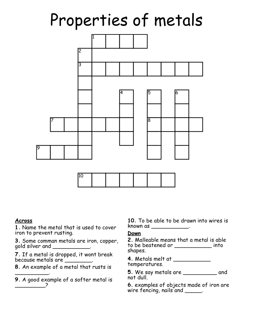 Properties of metals Crossword