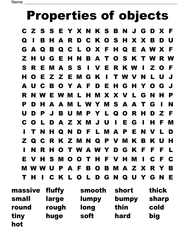 Properties of objects  Word Search