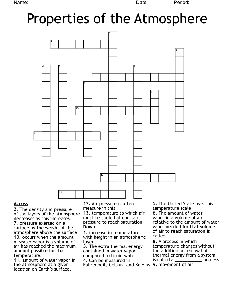 Properties of the Atmosphere  Crossword