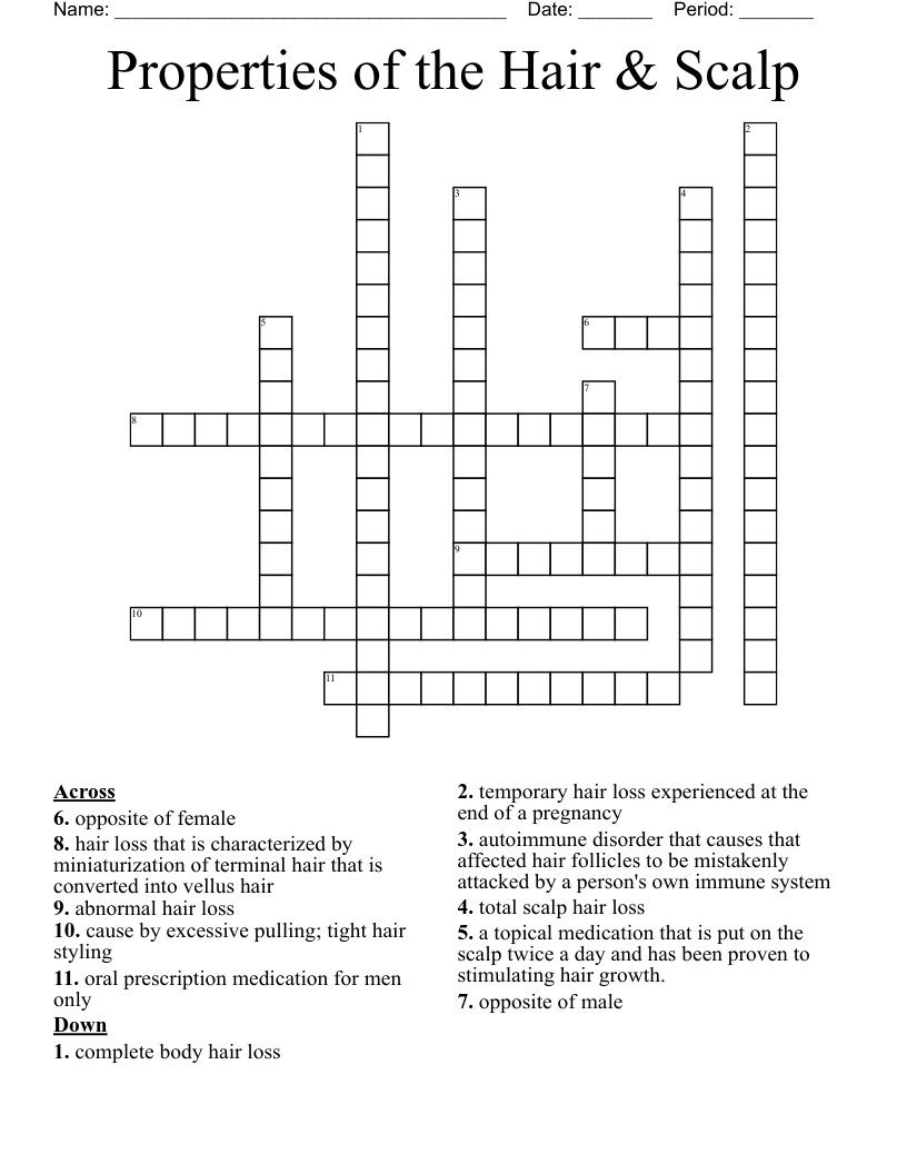 Properties of the Hair & Scalp Crossword