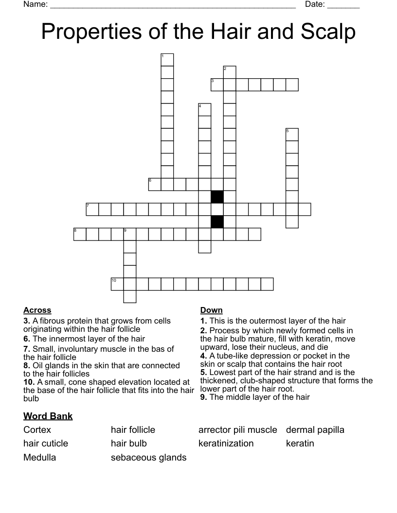 Properties of the Hair and Scalp Crossword