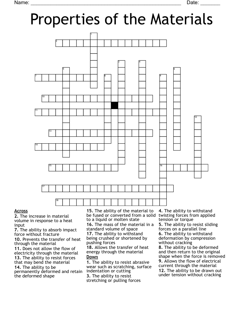 Properties of the Materials Crossword