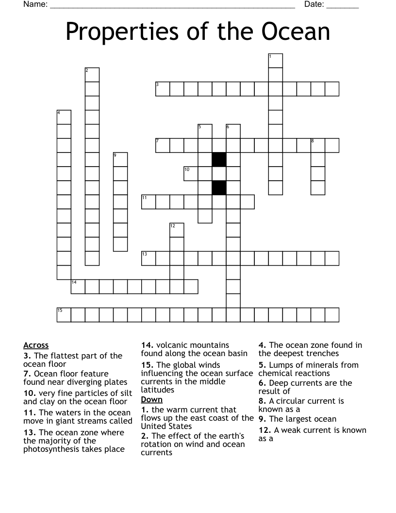 Properties of the Ocean Crossword