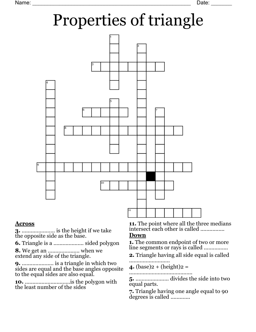 Properties of triangle Crossword