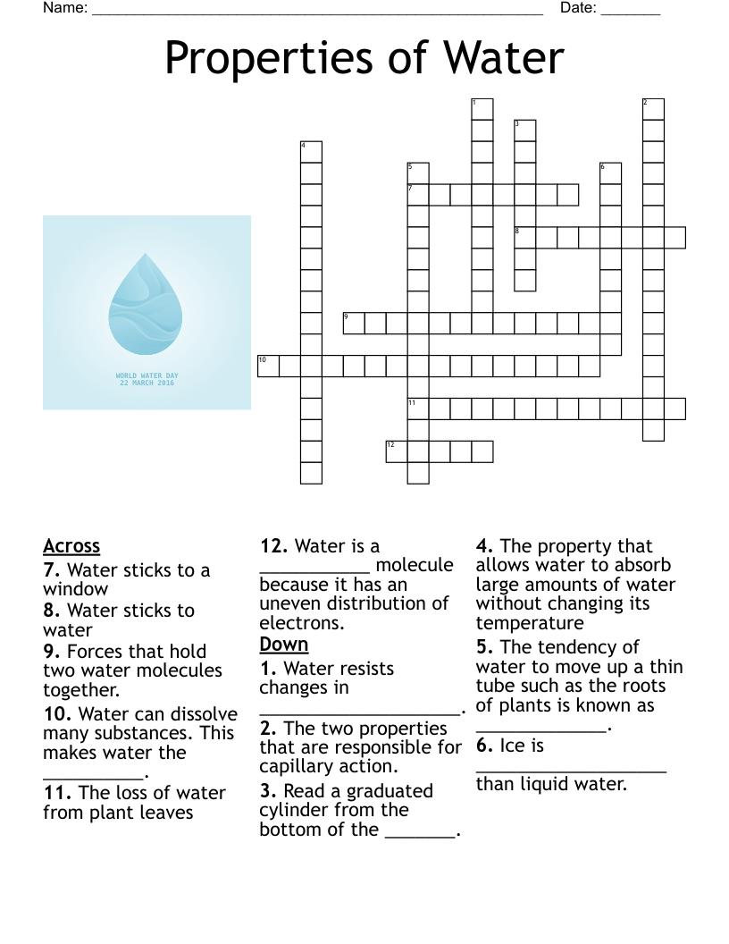 Properties of Water Crossword