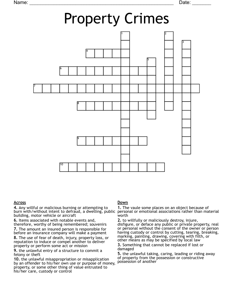 Property Crimes Crossword
