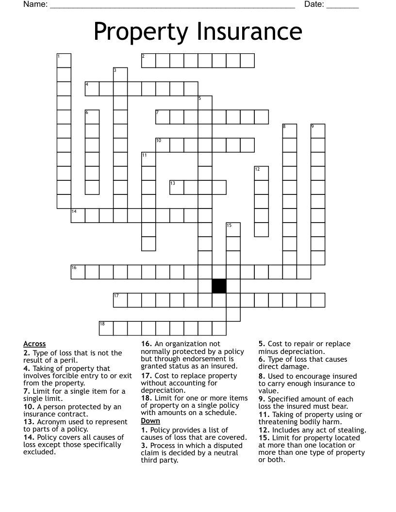 Property Insurance  Crossword