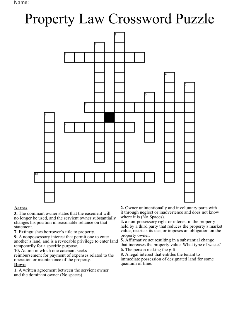 Property Law Crossword Puzzle