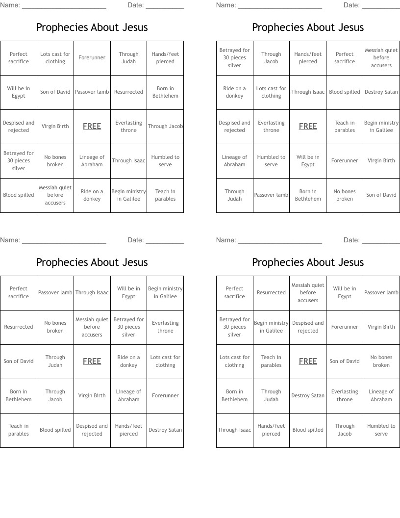 Prophecies About Jesus Bingo Cards