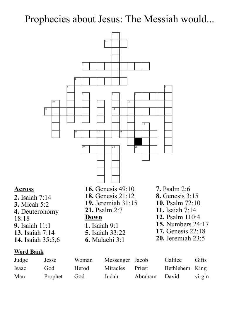 Prophecies about Jesus: The Messiah would... Crossword
