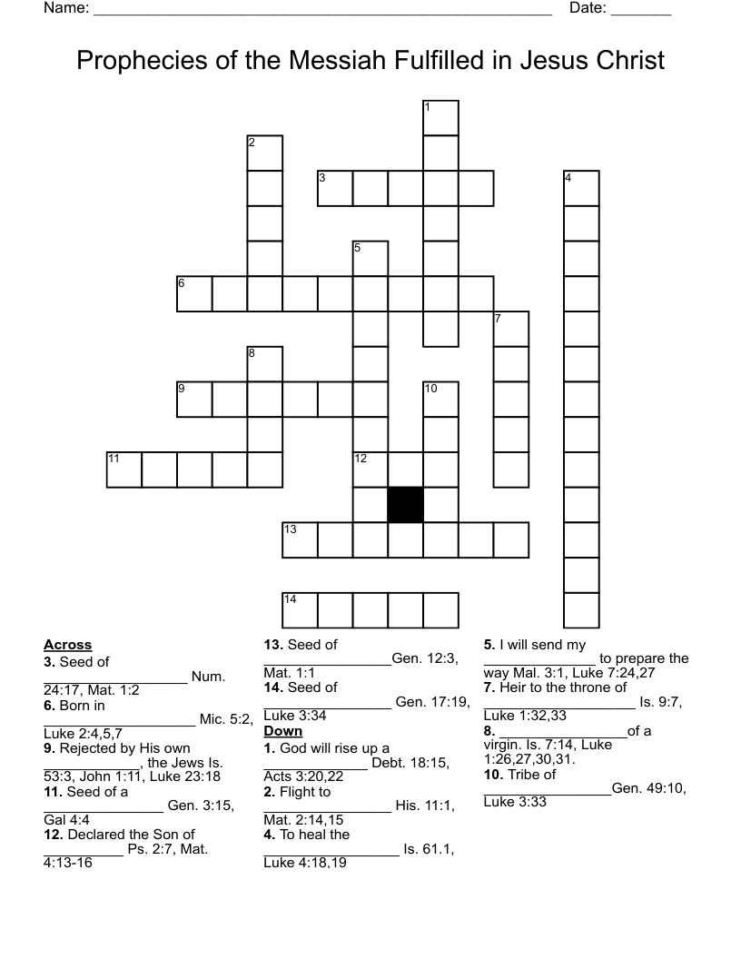 Prophecies of the Messiah Fulfilled in Jesus Christ Crossword