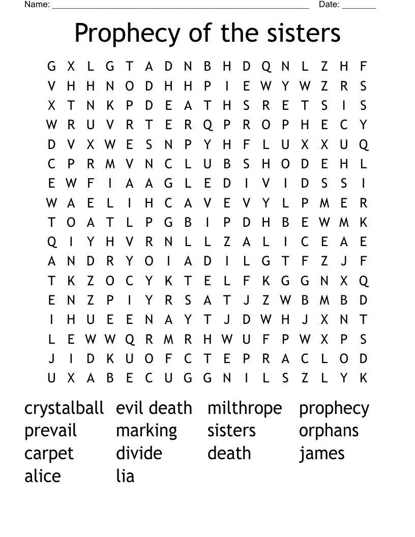 Prophecy of the sisters Word Search