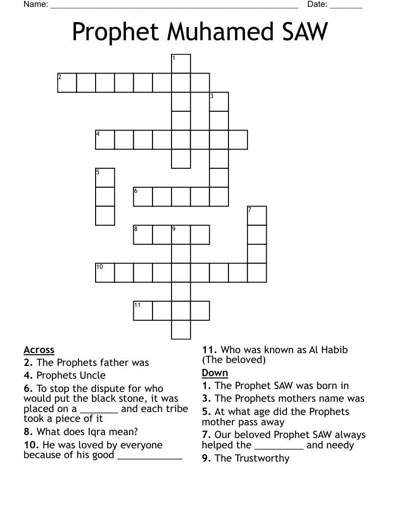 Prophet Muhamed SAW Crossword