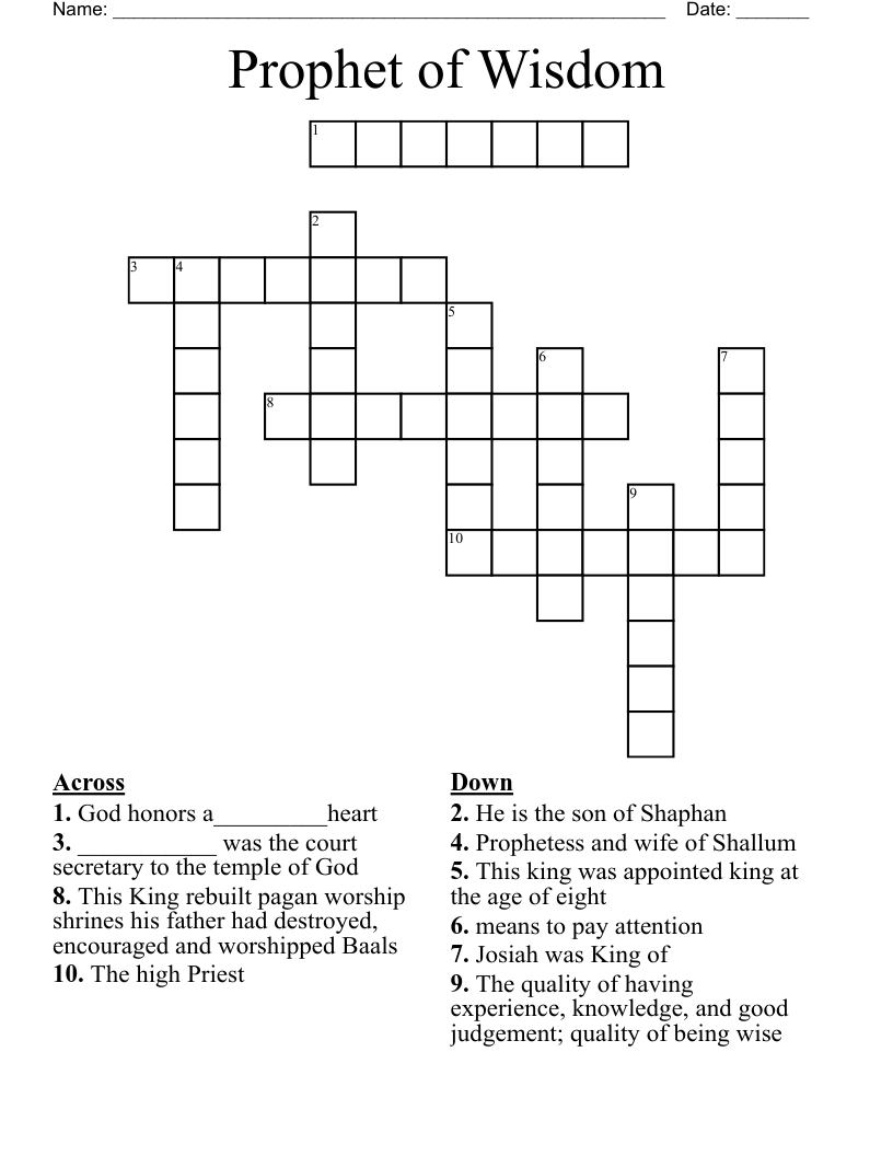 Prophet of Wisdom Crossword