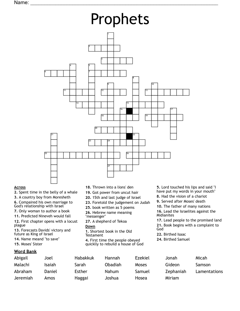 Prophets Crossword