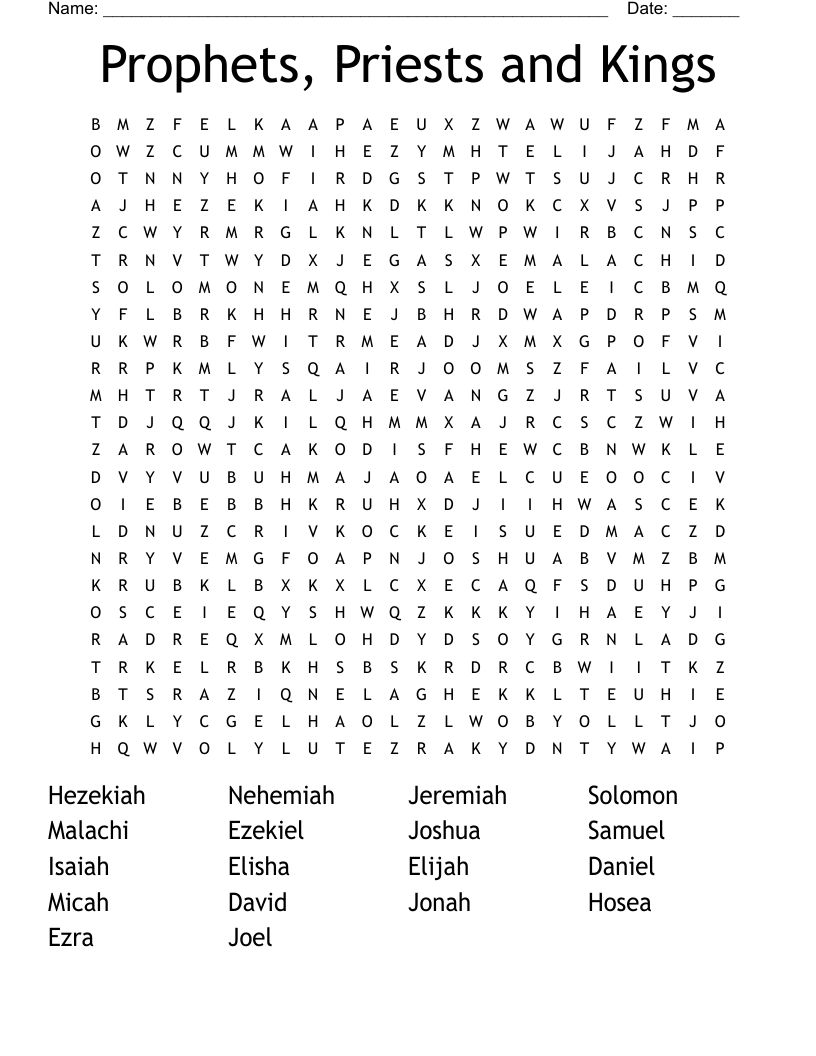 Prophets, Priests and Kings Word Search
